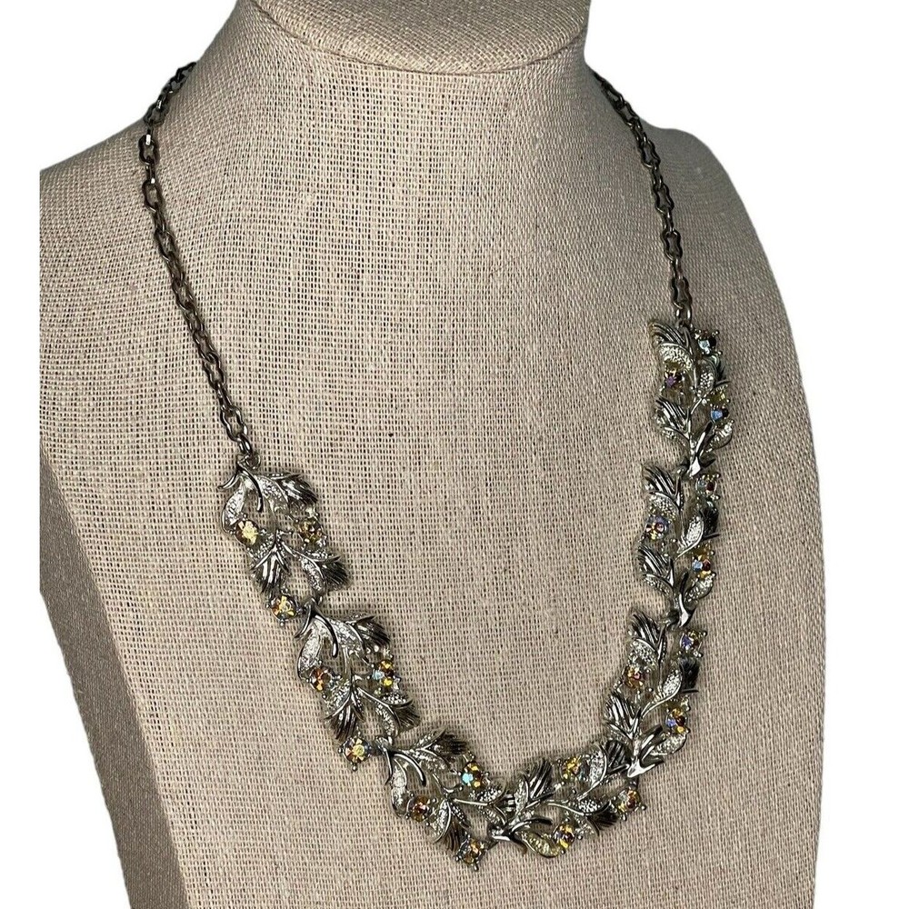 Vintage Estate Silver Tone Aurora Borealis Rhinestone Chocked Necklace